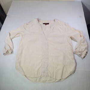 7 For All Mankind Womens Beige 100% Silk Blouse V-Neck Long Sleeves Size Medium